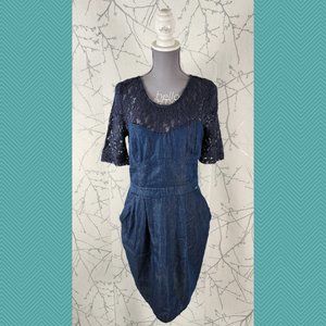 Kaporal NWT Dark Wash Denim & Lace Pencil Dress